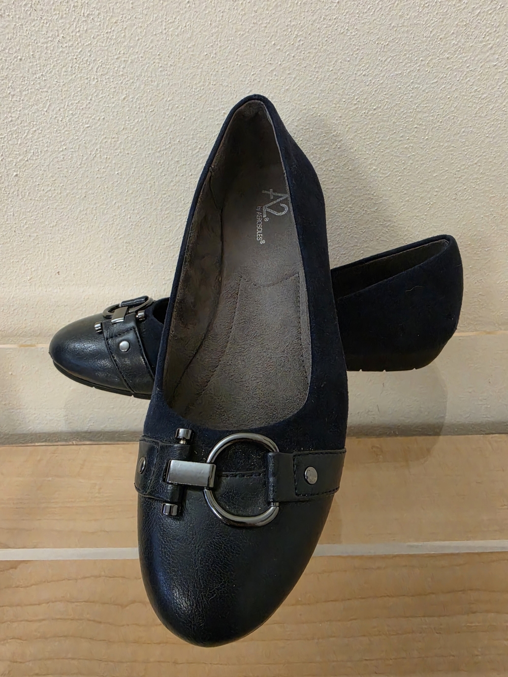 A2 By Aerosoles Navy Slip-On Flats with Metal Ring Accent